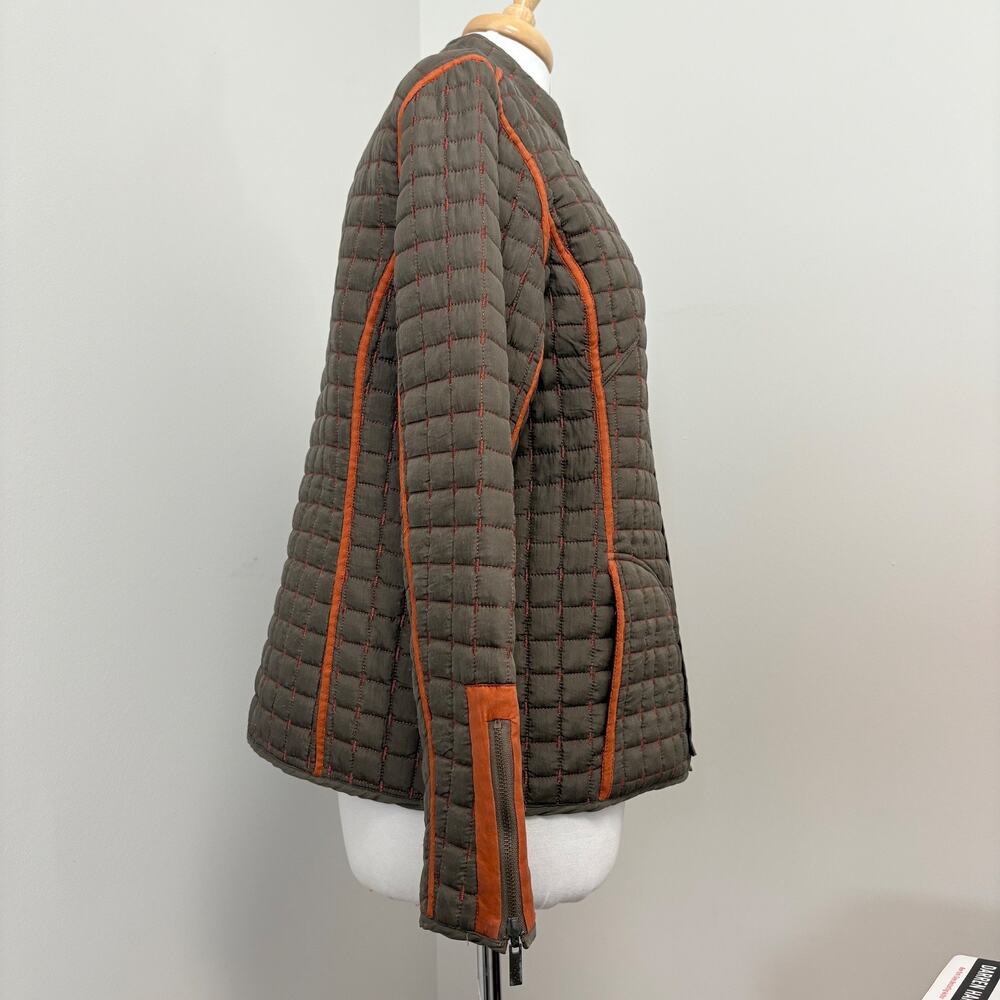 Oleg Cassini Reversible Quilted Silk Jacket Olive Green Burnt Orange Medium - Picture 4 of 16
